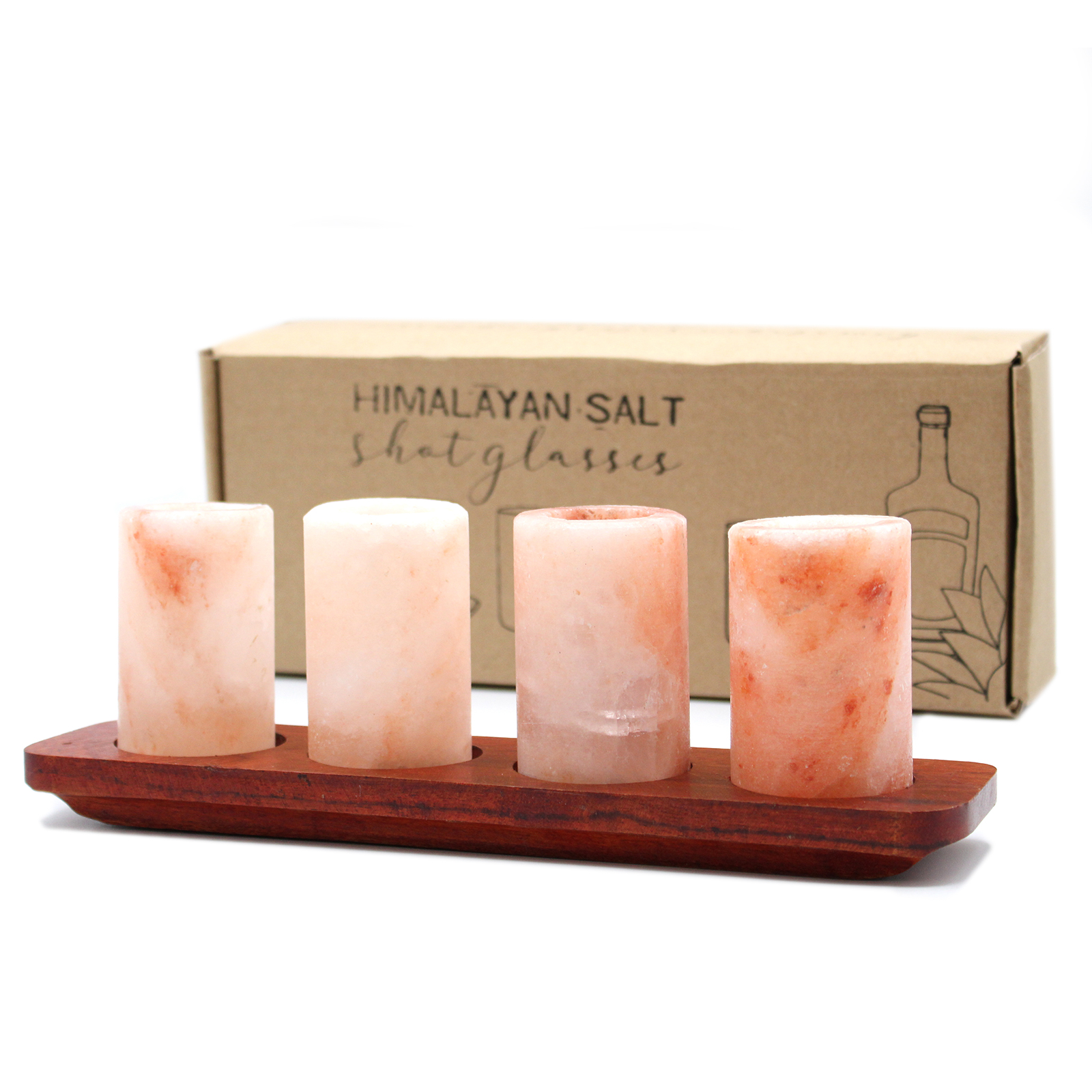 Set de 4 cupe de sare de Himalaya pe tava de servire