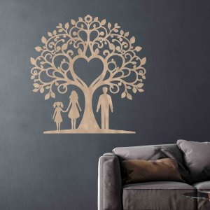 Copac de familie din lemn pentru perete - Mama, tata și fiica