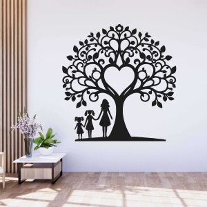 Arbore de familie din lemn pentru perete - Mama și două fiice