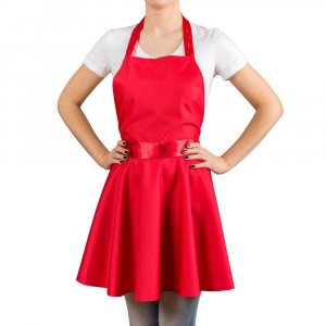 Șorț de bucătărie roșu în formă de rochie