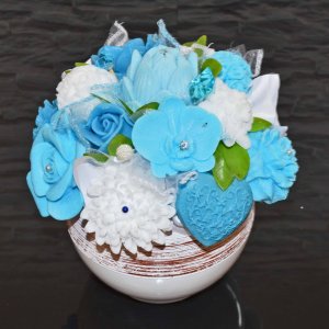 Buchet de săpunuri în vas ceramic - Albastru de nuntă