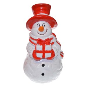 Figura de grădină - Omul de zăpadă cu cadou