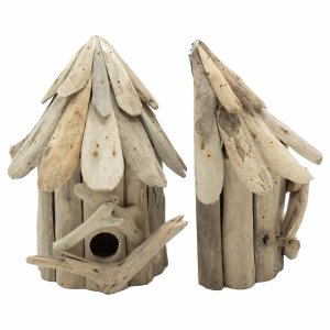 Căsuță pentru păsări din lemn de copac - montată pe perete