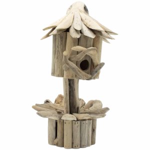 Căsuță pentru păsări din lemn de copac - Pe un piedestal